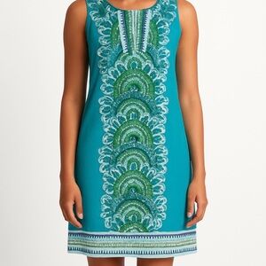 New York & Company Teal and Green Patterned Dress